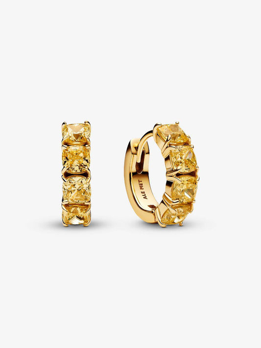 Orecchini Pandora Cerchi Cristalli Gialli Placcatura In Oro 14k