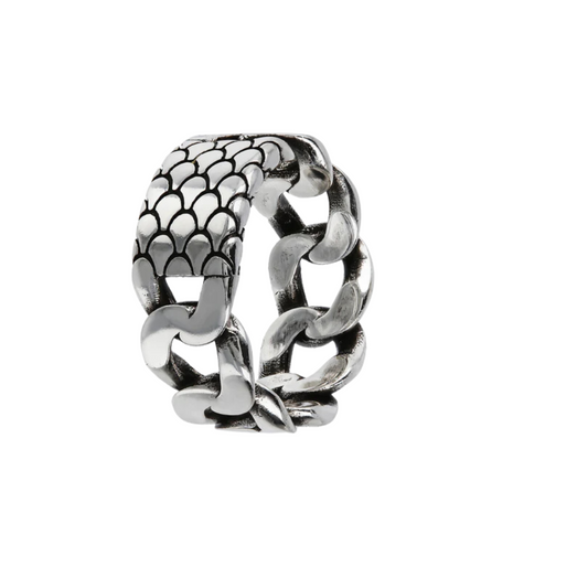 Anello Albert M. A Fascia Con Catena Grumetta E Texture Sirena