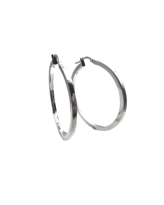 18KT White Gold Hoops with Square Barrel