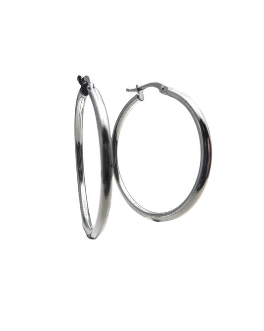 18KT Polished White Gold Hoops
