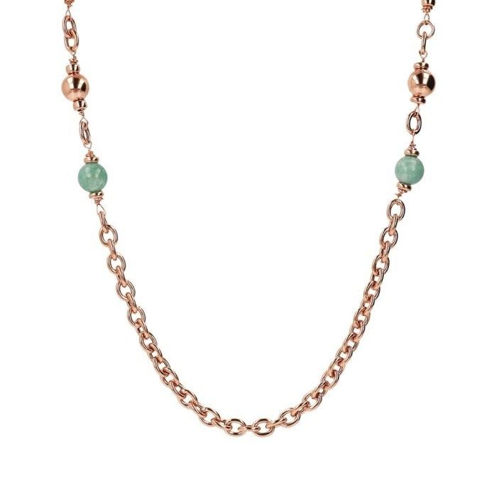 Collana Bronzallure a Catena Rolo con Maglie Rettangolari e Sfere Di Quarzite VerdeWSBZ02136.LGQ