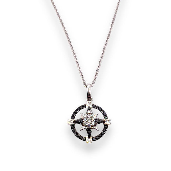 Collana Zancan da Uomo in Oro Bianco 18 kt con Rosa dei Venti con Diamanti Neri e Bianchi UC082B