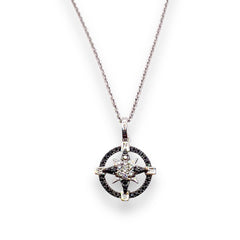Zancan Men's 18K White Gold Compass Rose Necklace with Black and White Diamonds