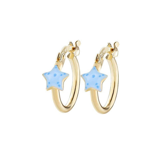 Pendientes de aro para niña Amen Baby con estrella esmaltada azul