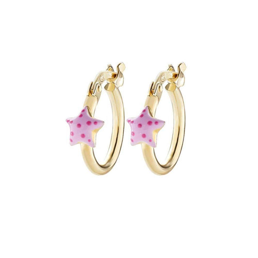 Pendientes de aro para niña Amen Baby con estrella esmaltada rosa