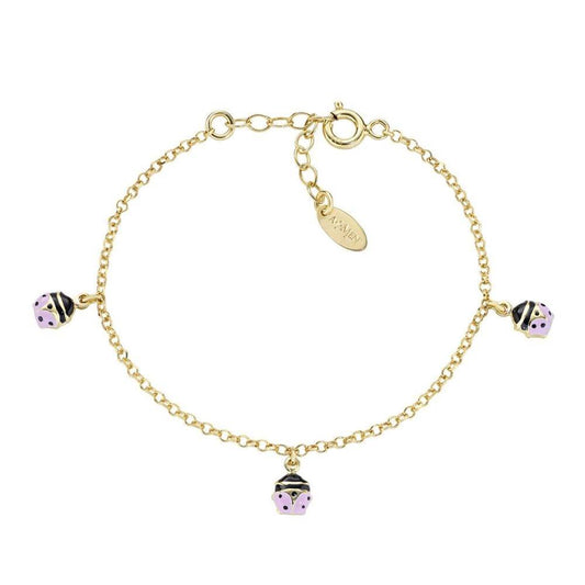 Bracciale Amen Bimba Coccinelle Pendenti Smaltate Rosa E Nero