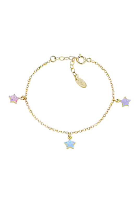 Bracciale Amen Bimba Stelle Pendenti Smaltate Rosa Azzurro E Glicine