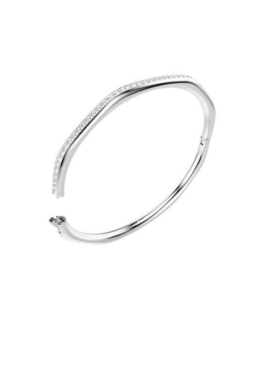 Pulsera rígida octogonal con baño de rodio Swarovski Dextera