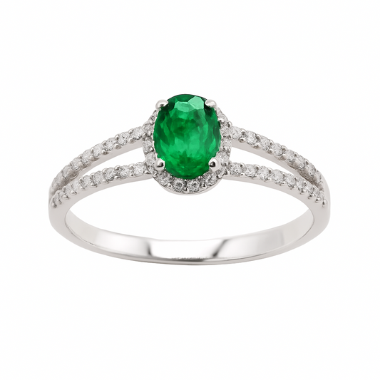 Anello Giorgio Visconti in Oro Bianco con Smeraldo e Diamanti