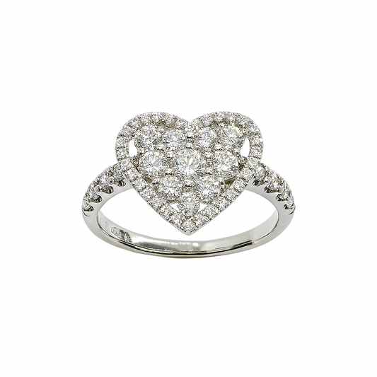 Anello Giorgio Visconti Cuore in Oro Bianco con Pavè di Diamanti