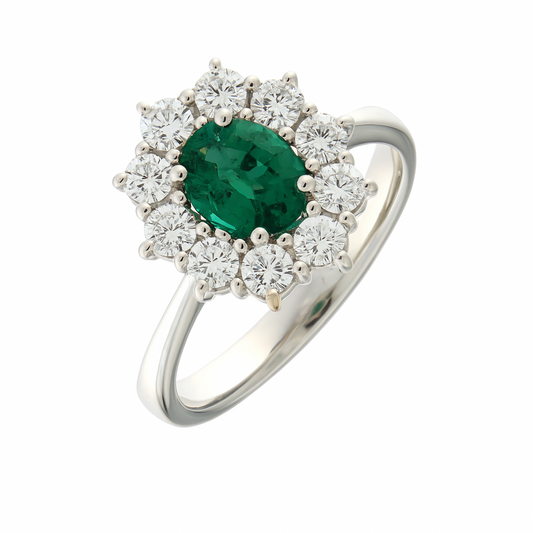 Anillo Mirco Visconti de oro blanco con esmeralda de talla ovalada de 0,70 ct y diamantes de 0,68 ct