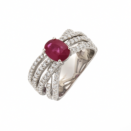 Mirco Visconti Fantasy Band Ring with Ruby and Diamonds