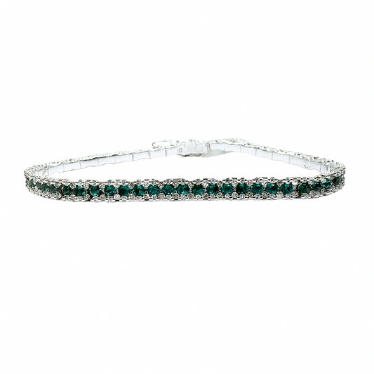 Pulsera de tenis Davite&amp;Delucchi de oro blanco con esmeraldas y diamantes