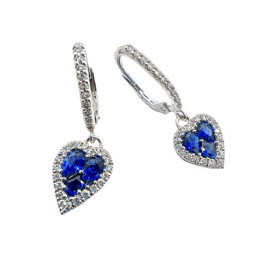 Pendientes colgantes de corazón Davite&amp;Delucchi en oro blanco de 18 kt con zafiros y diamantes