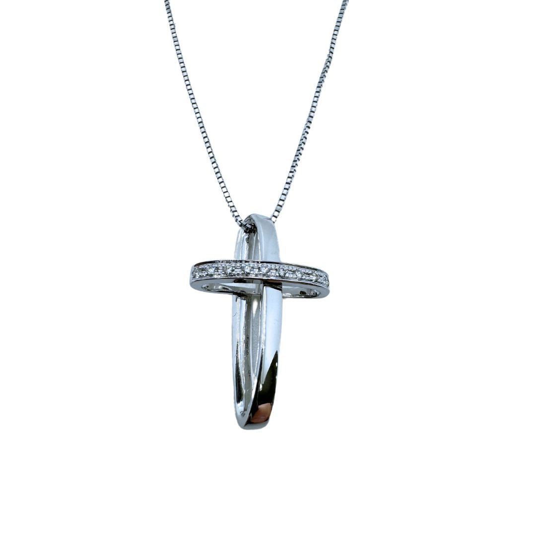 Collar de oro Mirco Visconti con colgante tridimensional de cruz y diamantes