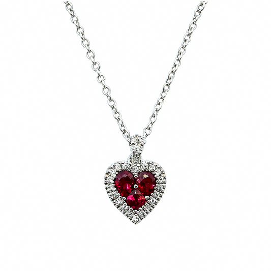Collar Davite&amp;Delucchi de oro blanco con colgante de corazón con rubíes y diamantes