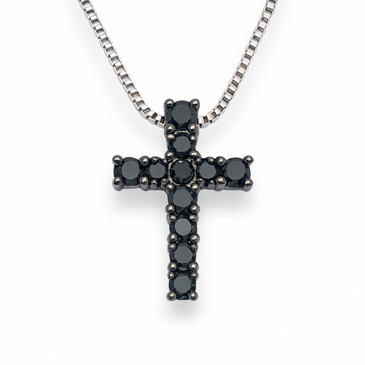 Collar para hombre Davite&amp;Delucchi con colgante de cruz y diamantes negros