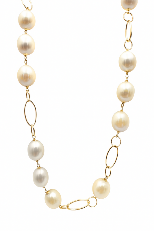 Collana Lunga in Oro Giallo 18 KT e Perle Naturali