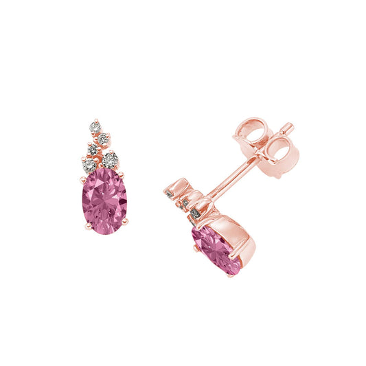 Orecchini Geometric in Oro Rosa 18 KT con Zaffiri Naturali Rosa e Diamanti