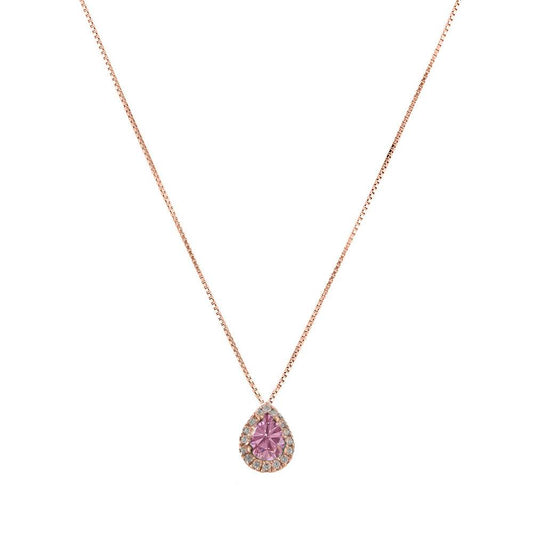 Collana in Oro Rosa con Zaffiro Rosa Taglio Goccia con Diamanti