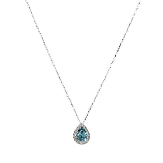 Collana in Oro Bianco con Acquamarina Taglio Goccia e Diamanti