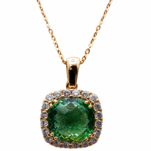 Collana in Oro ROsa 18 KT con Quarzo Verde e Zirconi