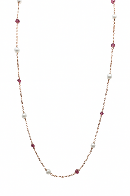 Collana in Oro Rosa 18 KT con Granato e Perle