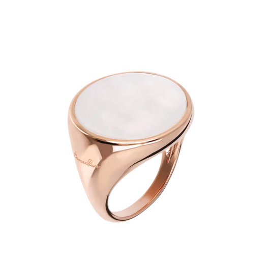Anello Bronzallure Chevalier Grande Con Pietra Naturale Piatta Madreperla Bianca
