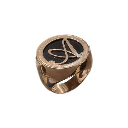 Anillo Bronzallure con ónix negro e inicial A