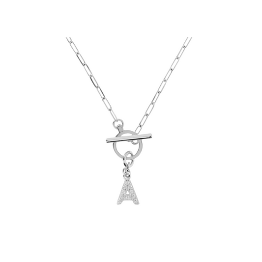 Collar Bronzallure con cadena de papel, letra pavé y cierre de barra en T