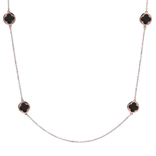 Bronzallure Necklace with Four-Leaf Clover and Black Onyx