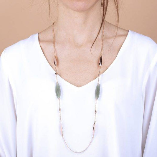 Bronzallure Long Necklace With Green Aventurine