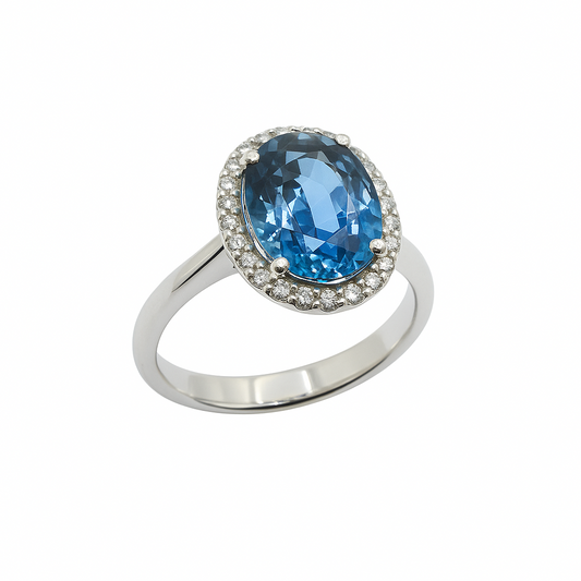 Anello Leo Pizzo con Topazio Blu London e Diamanti
