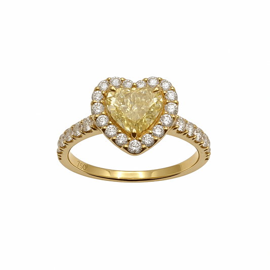 Anello Giorgio Visconti in Oro Giallo coN Diamante FAncy Taglio Cuore e Diamanti Bianchi