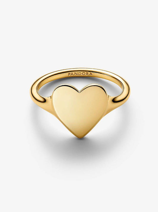 Anillo Pandora de corazón grabable con baño de oro de 14 k