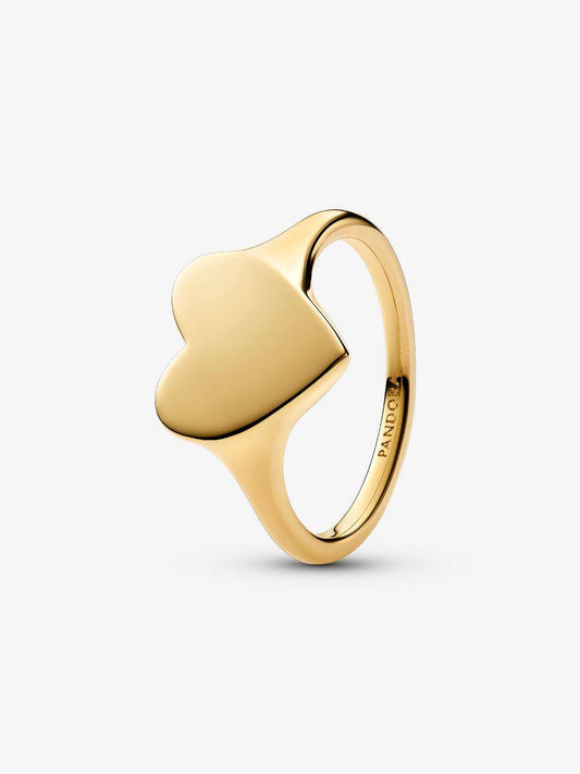 Anillo Pandora de corazón grabable con baño de oro de 14 k