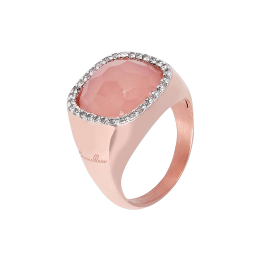 Anillo Bronzallure en dorado rosado con calcedonia rosa