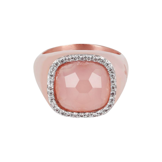 Anillo Bronzallure en dorado rosado con calcedonia rosa