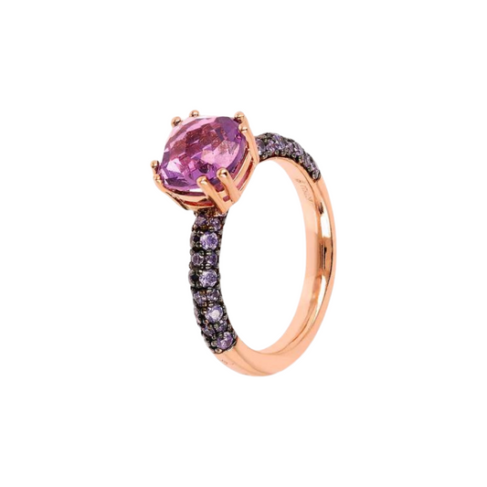 Anillo solitario Bronzallure con prisma de gema cuadrada y pavé de amatista
