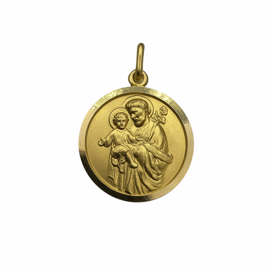 Medaglia San Giuseppe con Gesù Bambino in Oro Giallo 18 KT