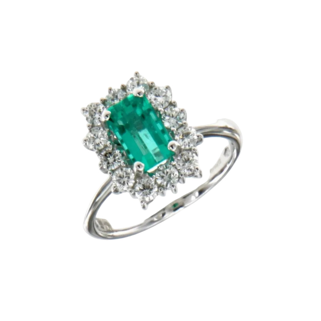 Mirco Visconti Octagonal Cut Emerald Ring with Diamonds