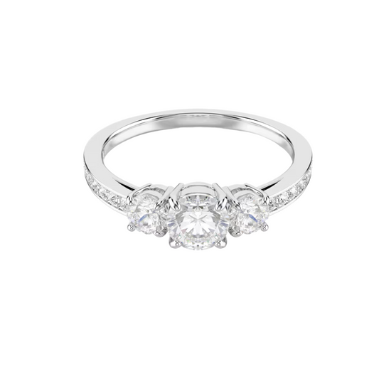 Anello Swarovski Trilogy con Pietre Bianche in Rodio Bianco