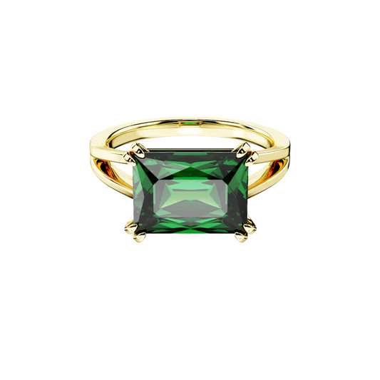 Anello Swarovski Cocktail Stilla Taglio Rettangolare Verde Placcato Oro Giallo
