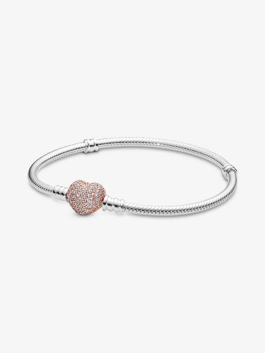 Bracciale Pandora Con Chiusura A Cuore Rosè Pavè
