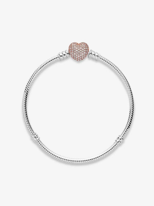 Bracciale Pandora Con Chiusura A Cuore Rosè Pavè