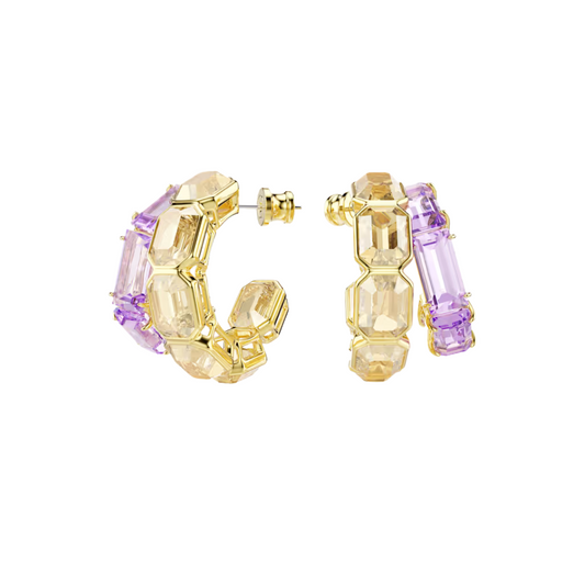 Pendientes de aro Swarovski Millenia en tonos caramelo y morado con baño de oro amarillo