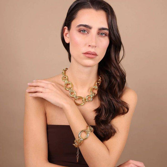 Collana Etrusca Maxi Maglia Rolò Placcata Oro Giallo