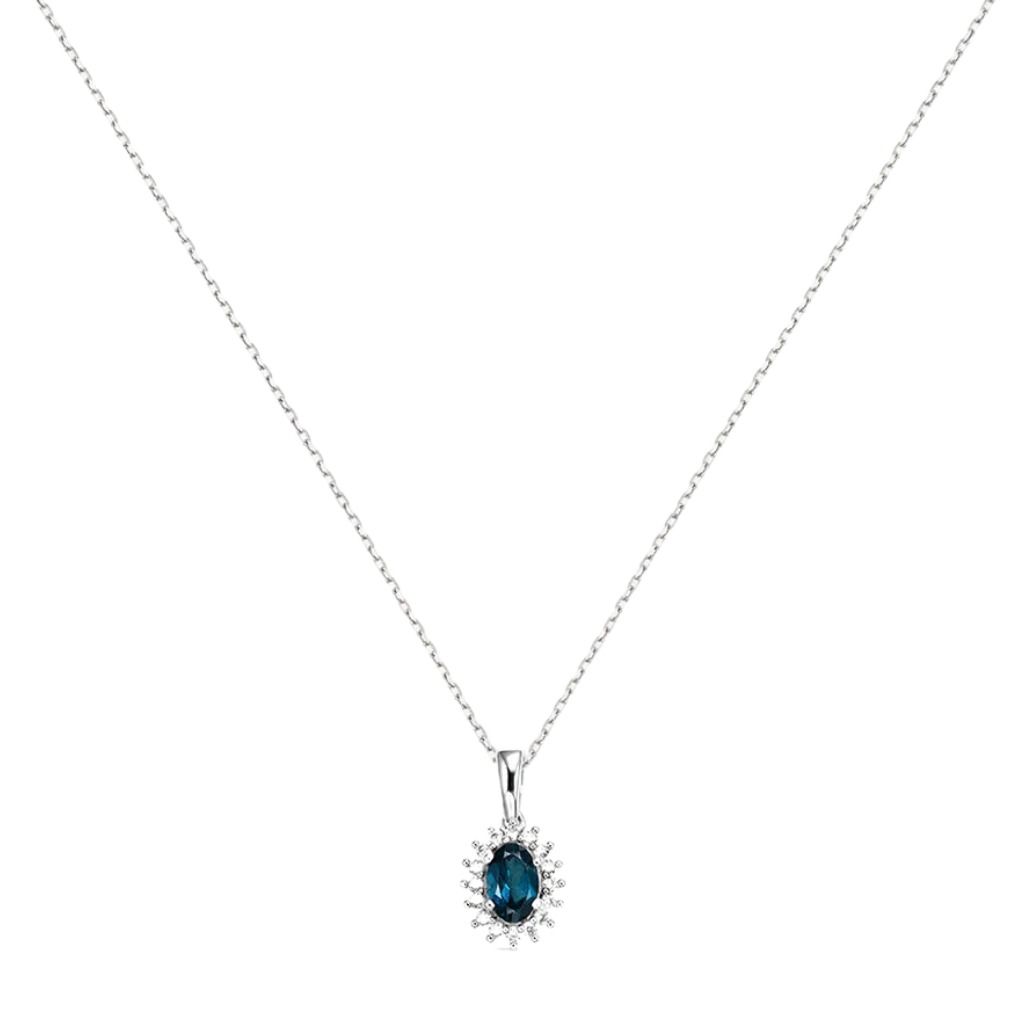 Stroili Amélie 9K White Gold Cable Chain Necklace with London Blue Topaz 1413268