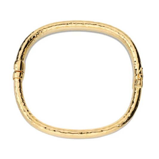 Pulsera etrusca cuadrada martillada en bronce bañado en oro de 18 quilates