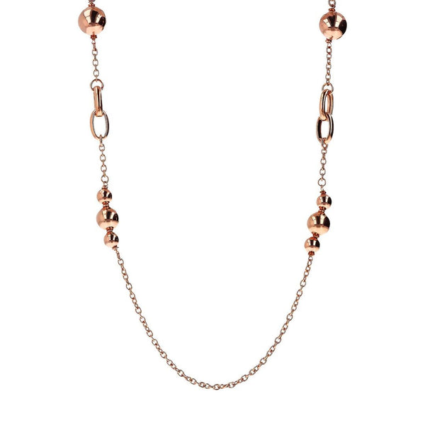 Bronzallure Long Necklace with Interwoven Oval Links and Polished Beads